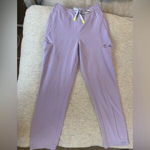 Figs Lavender Scrub Pants with Neon Yellow and Light Blue Ties